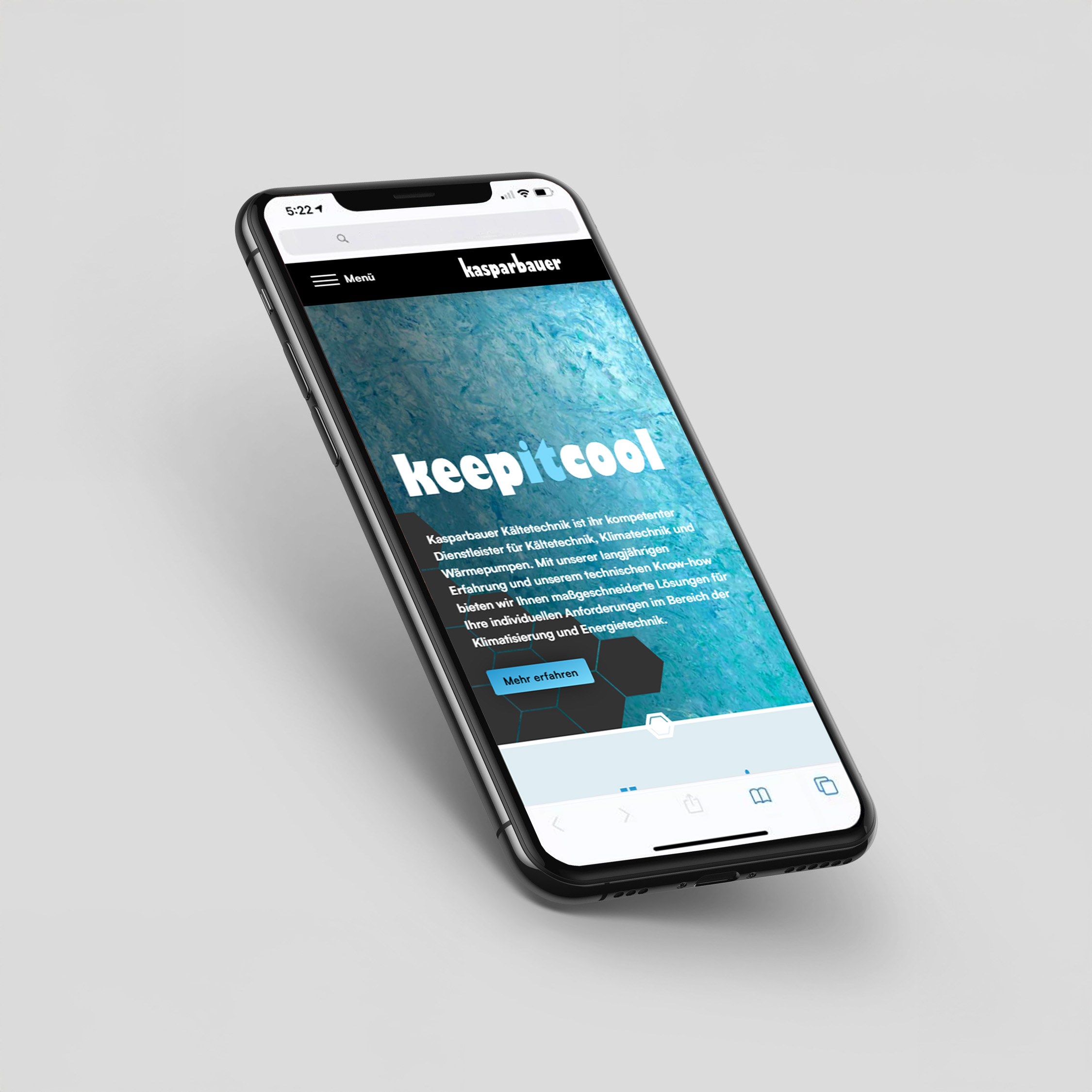 Responsive Ansicht eines coolen Webdesigns mit mehreren Unterseiten.