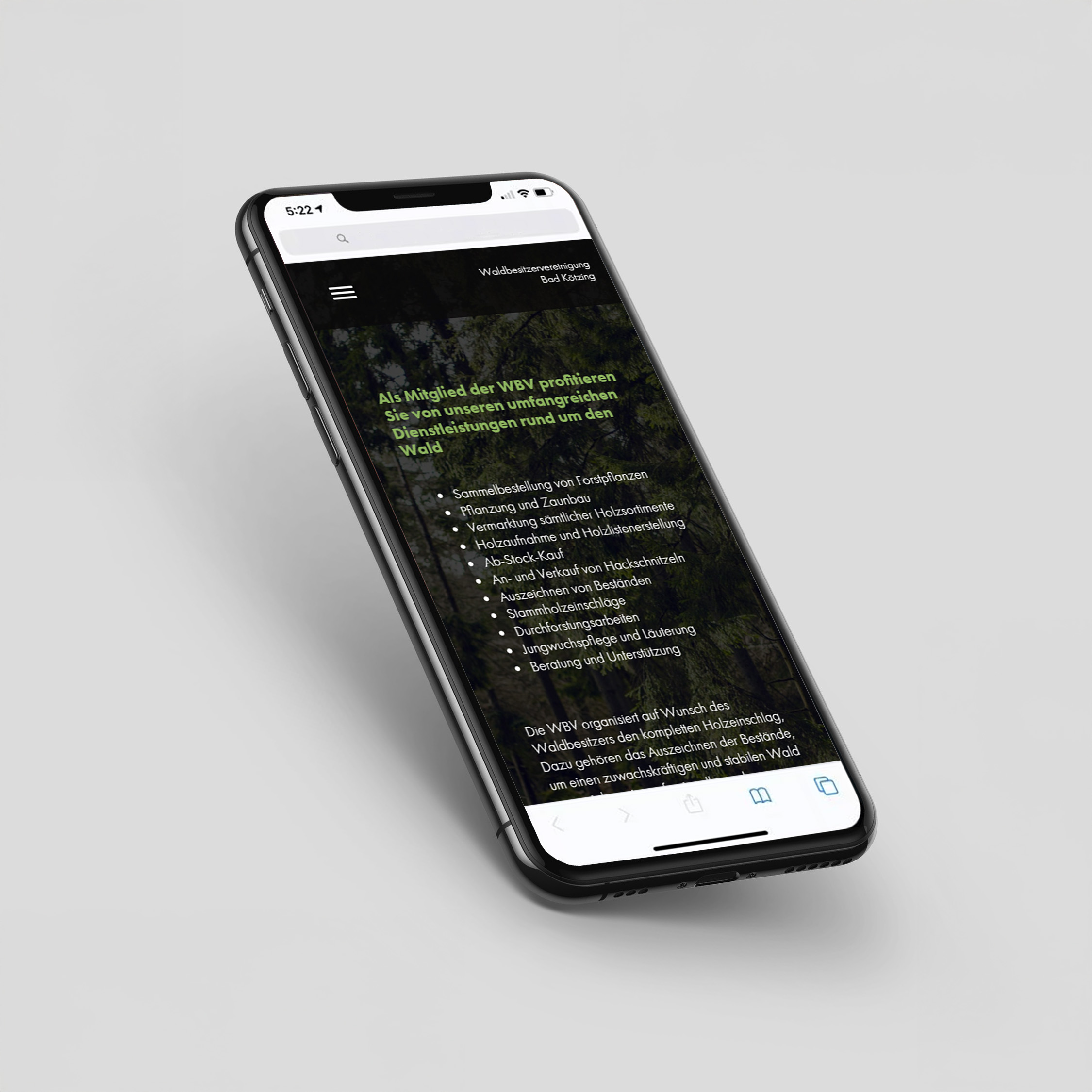 Responsive Ansicht eines Webdesigns mit vielen ausführlichen Unterseiten.