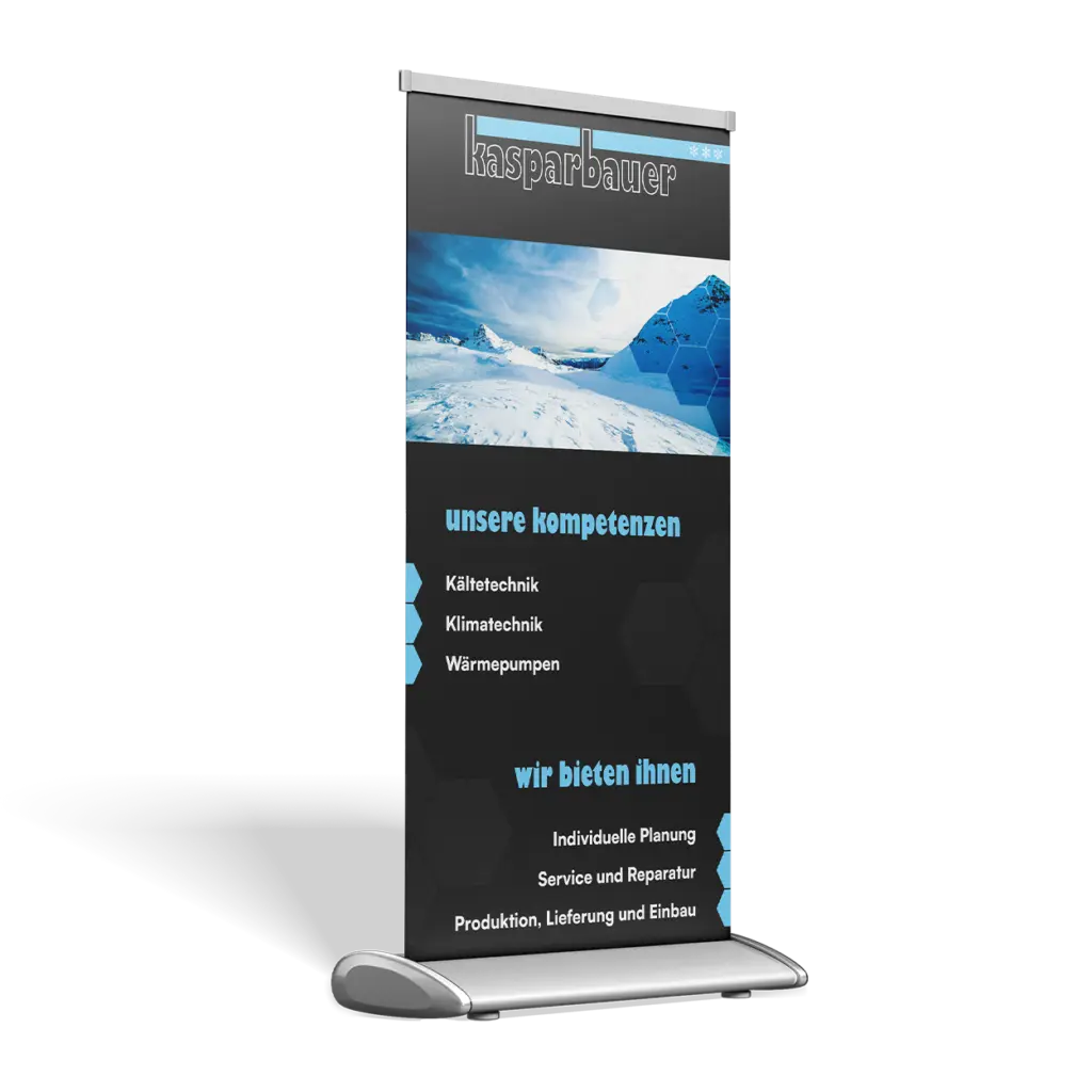 Konzeptionierung und Design von Roll-Ups als Werbefläche in Büroräumen oder auf Messen.